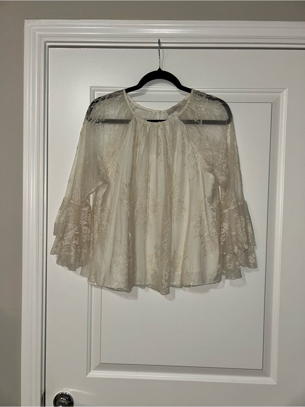 LOFT Cream Lace Bell-Sleeve Blouse